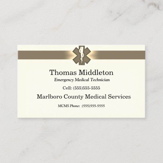 Beige Star of Life EMS / EMTカー連絡ド 名刺 (正面)