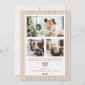 Beige Stripe Red Bow Christmas Photo Holiday Card シーズンカード (裏面)