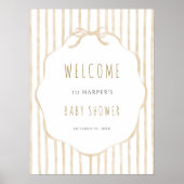 Beige Stripe with Frame Gender Neutral Baby Shower ポスター (正面)