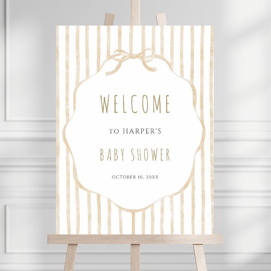 Beige Stripe with Frame Gender Neutral Baby Shower ポスター