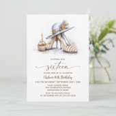 Beige Striped High Heel Shoes 16th Birthday Party 招待状 (スタンド正面)