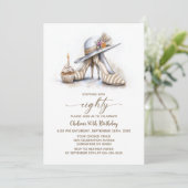 Beige Striped High Heel Shoes 80th Birthday Party 招待状 (スタンド正面)