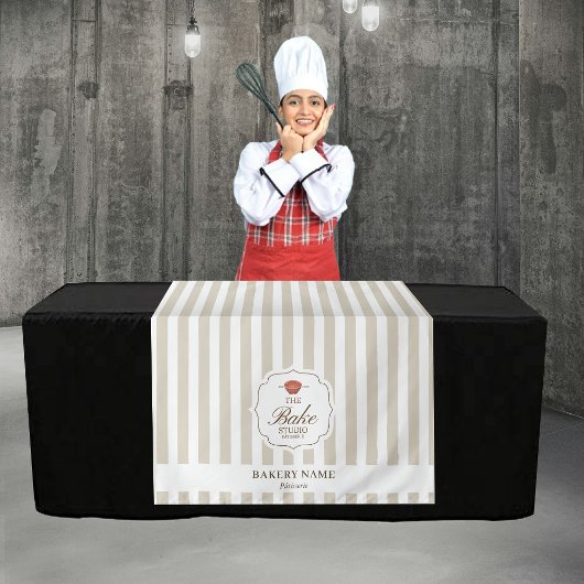 Beige Stripes Logo Table Pop Up Shop Vendor Runner タペストリー