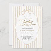 Beige Stripes with Scalloped Frame Baby Shower  招待状 (正面)