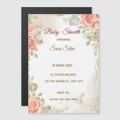 Beige Studded By Flowers Baby Shower Invitation マグネット招待状 (正面/裏面)
