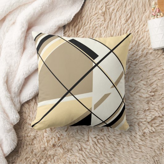 Beige, Tan, Black, White Diagonal Window Design クッション (ブランケット)