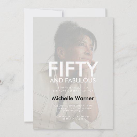 Beige Tan Fifty and Fabulous 50th Birthday Photo 招待状 (正面)