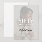 Beige Tan Fifty and Fabulous 50th Birthday Photo 招待状 (正面/裏面)