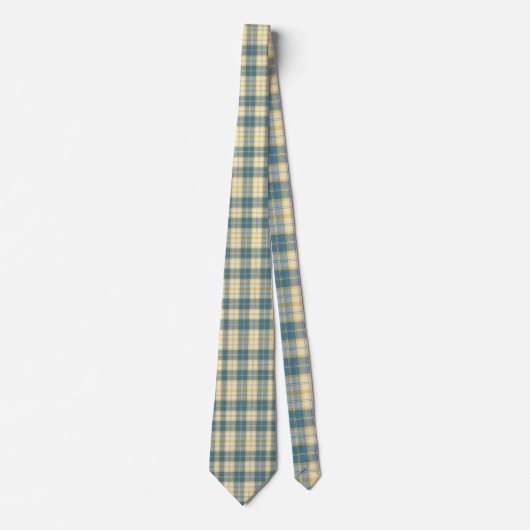 Beige & Teal Plaid Pattern Necktie Tie ネクタイ (正面)