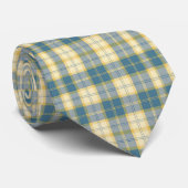 Beige & Teal Plaid Pattern Necktie Tie ネクタイ (ロール)