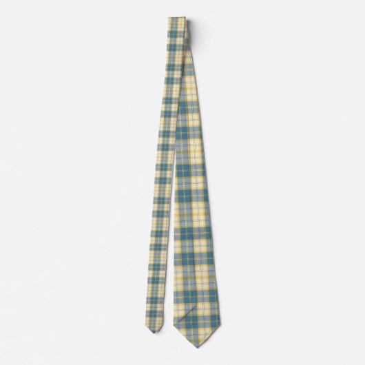 Beige & Teal Plaid Pattern Necktie Tie ネクタイ (裏面)