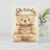 Beige Teddy Bear Gender Neutral Baby Shower  招待状 (スタンド正面)