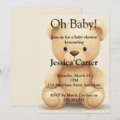 Beige Teddy Bear Gender Neutral Baby Shower  招待状 (正面/裏面)