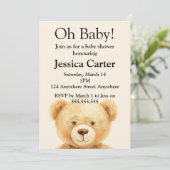 Beige Teddy Bear Gender Neutral Baby Shower  招待状 (スタンド正面)