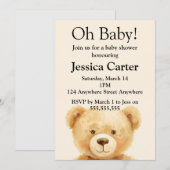 Beige Teddy Bear Gender Neutral Baby Shower  招待状 (正面/裏面)