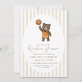 Beige Teddy Bear Rookie Year 1st Bday Basketball  招待状 (正面)