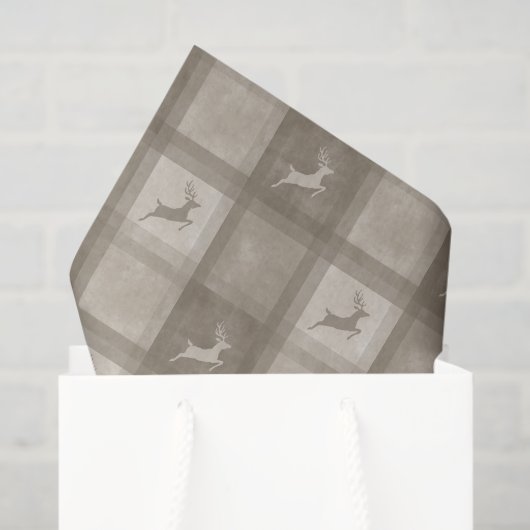 Beige Textured Plaid With Reindeer Christmas 薄葉紙 (ギフトバッグ)