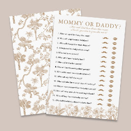 Beige Toile Baby Shower Mommy or Daddy Game Card 招待状