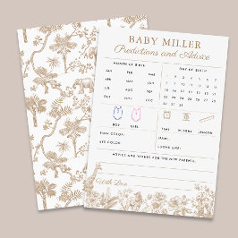 Beige Toile Baby Shower Predictions Advice Card 招待状