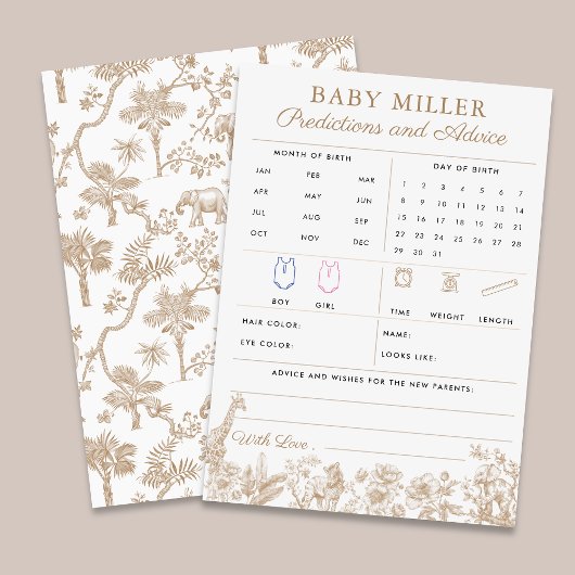 Beige Toile Baby Shower Predictions Advice Card 招待状