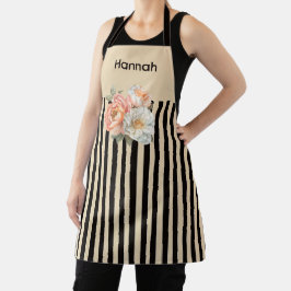 Beige Top with Brown Stripes Floral エプロン