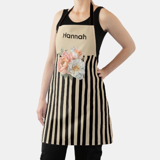 Beige Top with Brown Stripes Floral エプロン (インサイチュ)