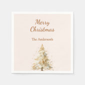 Beige tree snow script Christmas スタンダードカクテルナプキン (正面)
