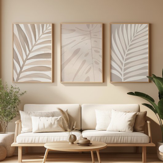 Beige Tropical Leaf Set – Japandi Art