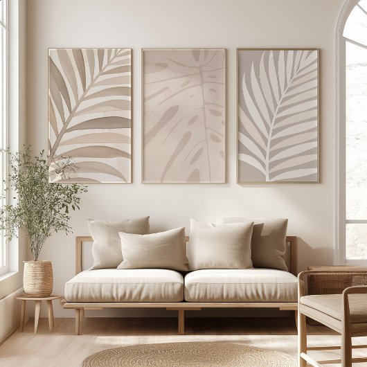 Beige Tropical Leaf Set – Japandi Art