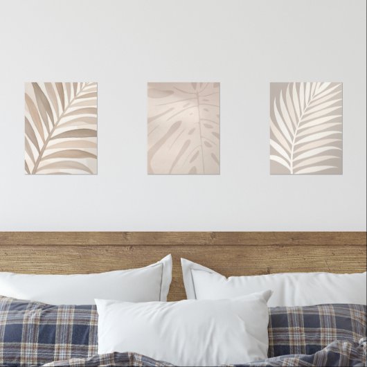 Beige Tropical Leaf Set – Japandi Art (寝室)