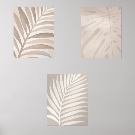 Beige Tropical Leaf Set – Japandi Art (正面)