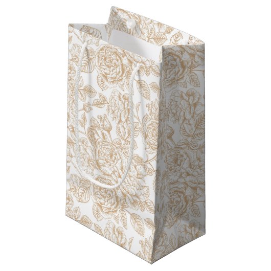 Beige Vintage Rose Flower Pattern スモールペーパーバッグ (正面アングル)