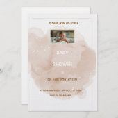 Beige Watercolor Baby shower Invitation  招待状 (正面/裏面)