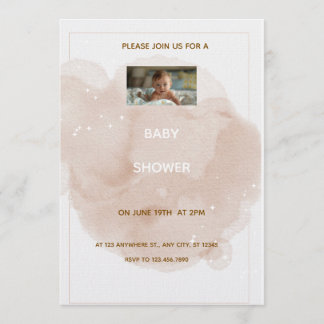 Beige Watercolor Baby shower Invitation  招待状