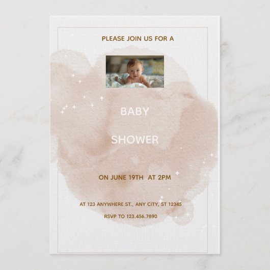 Beige Watercolor Baby shower Invitation  招待状 (正面)