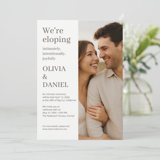 Beige Wedding Elopement Minimal Photo  招待状 (スタンド正面)