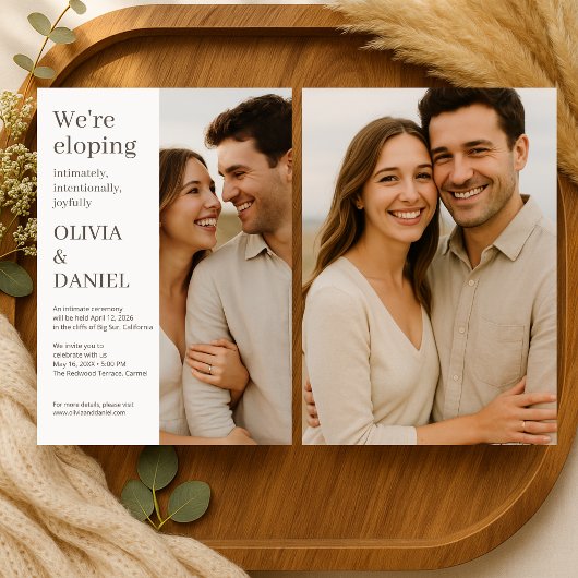 Beige Wedding Elopement Minimal Photo  招待状