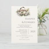 beige wedding invitation with ring 招待状 (スタンド正面)