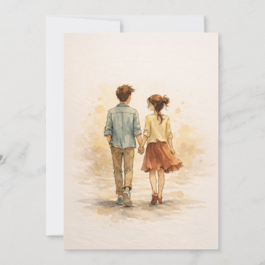Beige Whimsical Watercolor Romantic Couple Wedding 招待状 (裏面)