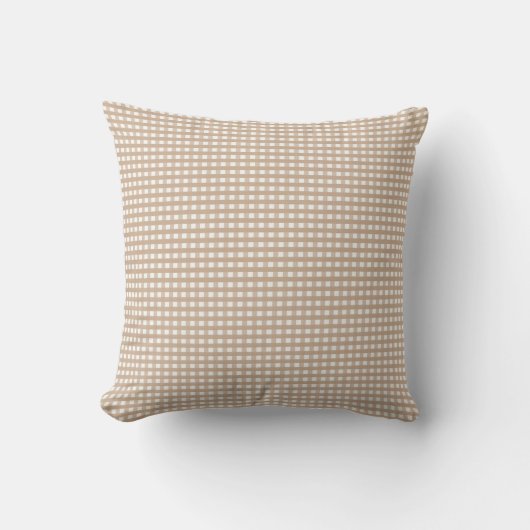 Beige & White Checkered Plaid Throw Pillow  クッション (正面)