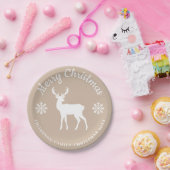 Beige White Deer And Snowflakes Christmas Party ペーパープレート (パーティー)