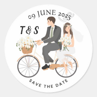 「Beige & White Explicative Save The Date ラウンドシール