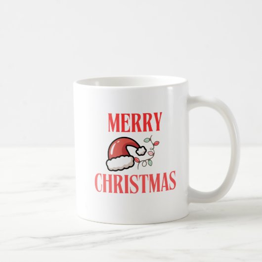 Beige & White Festive Merry Christmas Classic Mug  コーヒーマグカップ (右)