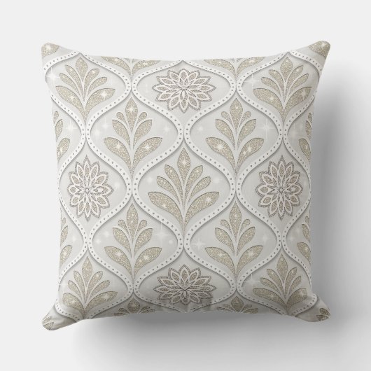 Beige & White Sparkling Quatrefoil Pattern クッション (裏面)