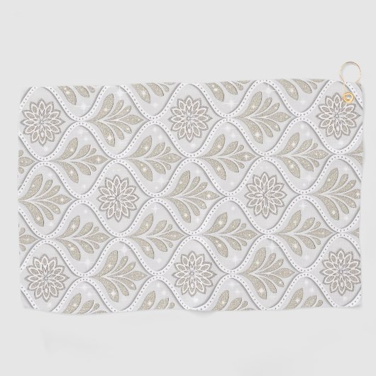 Beige & White Sparkling Quatrefoil Pattern ゴルフタオル (横)