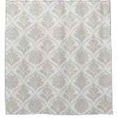 Beige & White Sparkling Quatrefoil Pattern シャワーカーテン (正面)