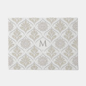 Beige & White Sparkling Quatrefoil Pattern ドアマット (正面)