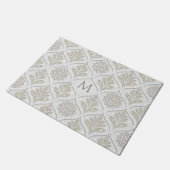 Beige & White Sparkling Quatrefoil Pattern ドアマット (アングル)