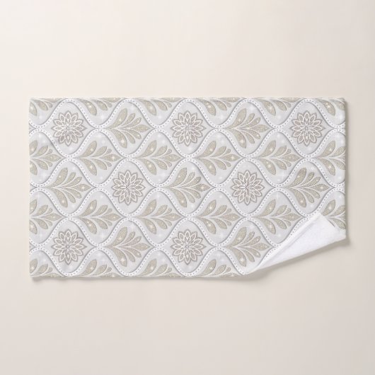 Beige & White Sparkling Quatrefoil Pattern バスタオルセット (ハンドタオル)