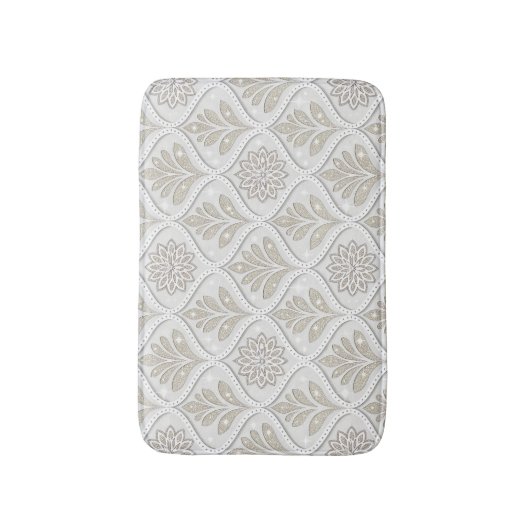 Beige & White Sparkling Quatrefoil Pattern バスマット (正面縦)
